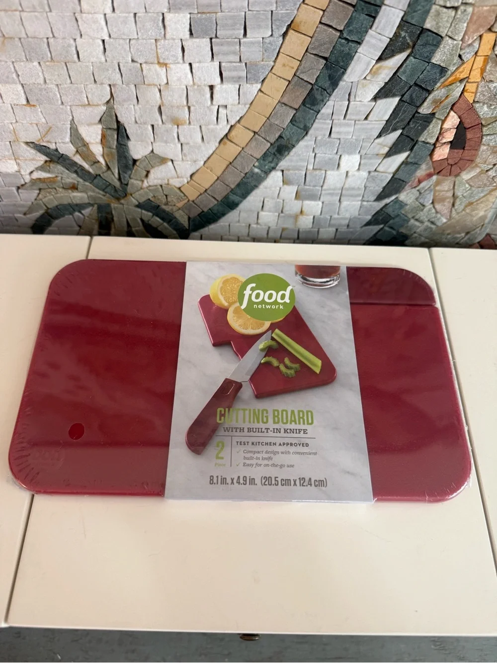 Food Network Burgundy Compact Cutting Board with Built-In Knife